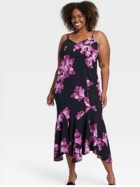 Women's Trumpet Hem Maxi Slip Dress - Ava & Viv Purple Floral